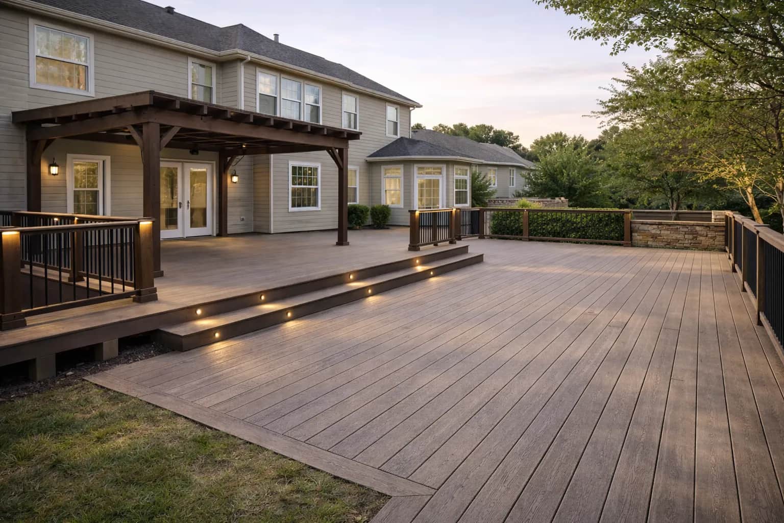 Luxury custom composite deck with Trex Transcend boards built by Loudoun Decks in Northern Virginia