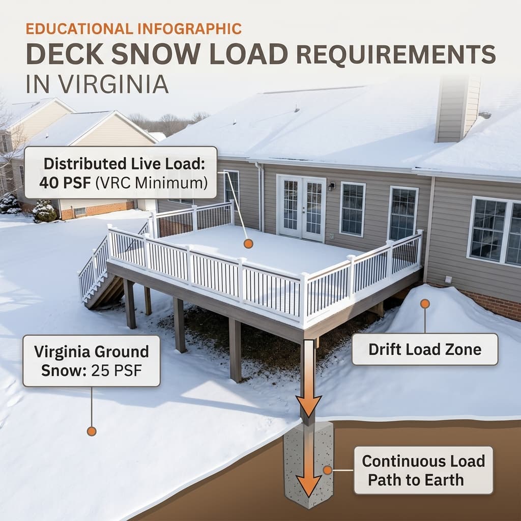 Deck Snow Load Requirements in Virginia: Live Load, Ground Snow, and Drift
