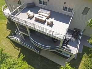 Multi-level deck design ideas for Northern Virginia homes - aerial view of custom deck by Loudoun Decks